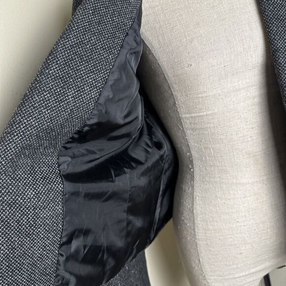 American Eagle Gray Black Silver Tweed Blazer Wool Blend Velvet Collar Sz L - Picture 12 of 13